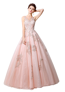 Sheer Neck Long Prom Vestidos